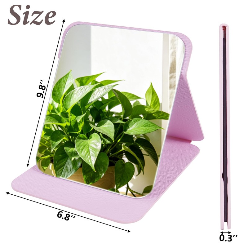 FINDCOZZIE Pink Folding Travel Mirror, 6x4 inches PU Portable Adjustable