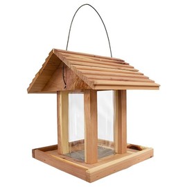 Amish Made Cedar Hopper Wild Bird Feeder with Seed Cylinder