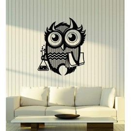 Vinyl Wall Decal Scientist Owl Science Classroom Primary School Interior Stickers Mural Large Decor (ig5788) Black