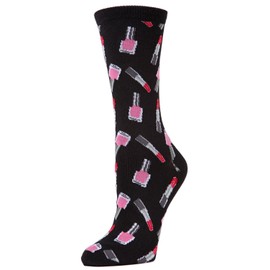 MeMoi Lipstick & Nail Polish Rayon Blend Crew Socks Black 9-11