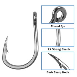 20pcs Live Bait Fishing Hooks, Stainless Steel Saltwater Bait Fish Hook Strong Sharp Circle Hook (Size 11/0)