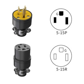 ThunderWay Electrical Replacement Plug & Connector Set, Extension Cord Ends Male and Female Black Shell, 15A 125V 2Pole 3Wire, Straight Blade Plug Grounding Type, NEMA 5-15P & 5-15R, 3-Prong -1 Set