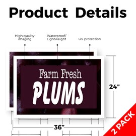 Farm Fresh Plums Yard Sign 2 Pack of 24 Inch x 36 Inch Single Sided Weatherproof Heavy-Duty Plastic with Stake | Juicy Fruits, Farmer’s Market, Seasonal Produce | Made in USA