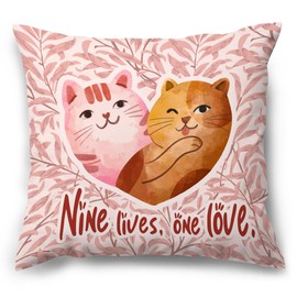 MNASAIOO Pink Cute Cat Love Floral Valentines Throw Pillow Covers Decor Gifts for Women Girlfriend Couple Cat Lovers, Funny Boho Decorative Pillows Covers Cases for Bed Couch Bedroom 18x18 inch