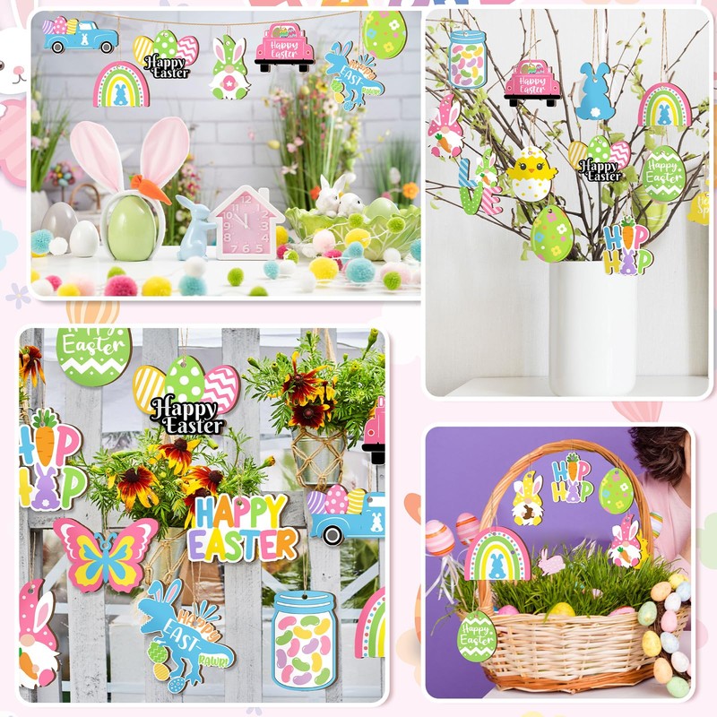 GlikCeil 40 Pcs Easter Wooden Hanging Ornaments Wood Easter Tree