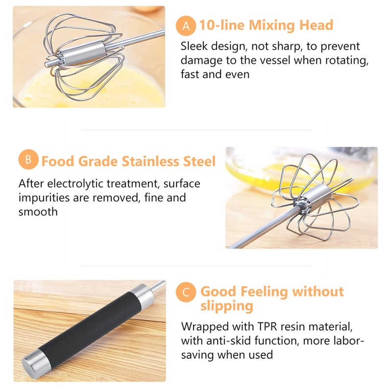 Nikou Whisk, Stainless Steel, Rustproof, Durable, Rotatable, Manual Whisk