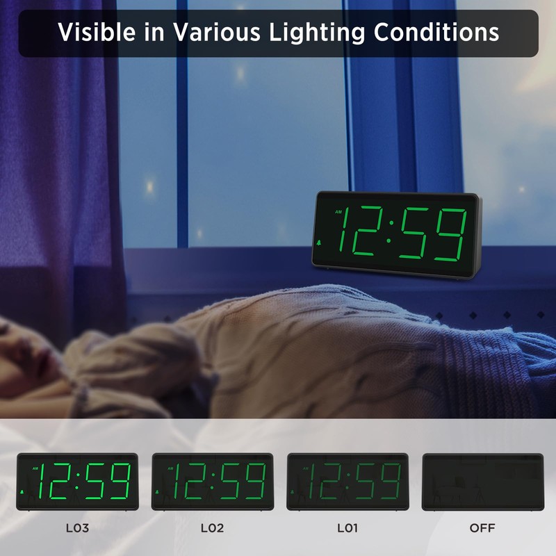 Peakeep Battery Operated Digital Alarm Clock for Bedrooms - Cordless