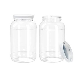 ljdeals 1 Gallon Clear Plastic Jars with Lids, Wide Mouth Storage Containers, Pack of 2, BPA Free, Food Safe, made in USA