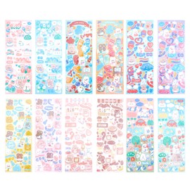 NICENEEDED 18 Sheets Korean Photocard Stickers, Colorful Rabbits Pattern Kpop Deco Stickers, Craft Sticker Kits for Photocards Craft Scrapbook