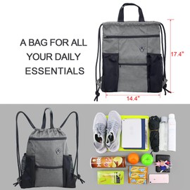 BeeGreen Drawstring-Bag-String-Backpack for Track Football Workout Women Men with Water Bottle Pockets Gym Sport Bag String Bag Grey Color