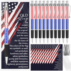 Motiskyy 10 Sets American Flag Ballpoint Pens USA Patriotic Themed Bookmarks Patriot Day Souvenirs Gifts Black Gel Ink Ballpoint Pen for Independence Day Signing Veterans gifts Party Favors