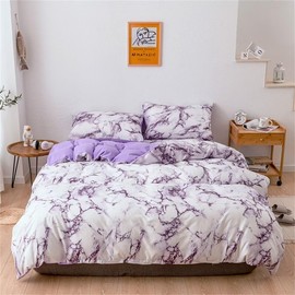 Double Duvet Cover 200×200cm - Purple Marble Veining Soft Double Bedding Sets Duvet Cover Set with 2 Matching Pillowcases