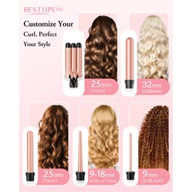 Waver Curling Iron Wand, BESTOPE PRO 5 in 1 Curling Wand Set with 3 Barrel Hair Crimper for Women, Fast Heating Hair Wand Curler in All Hair Type
