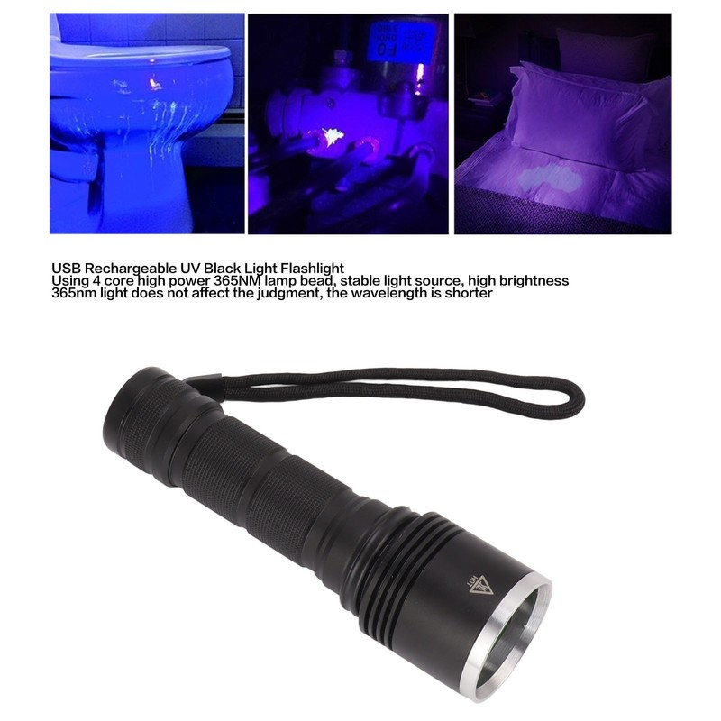 365nm UV Blacklight Flashlight USB Rechargeable Black Light Flashlight Pet