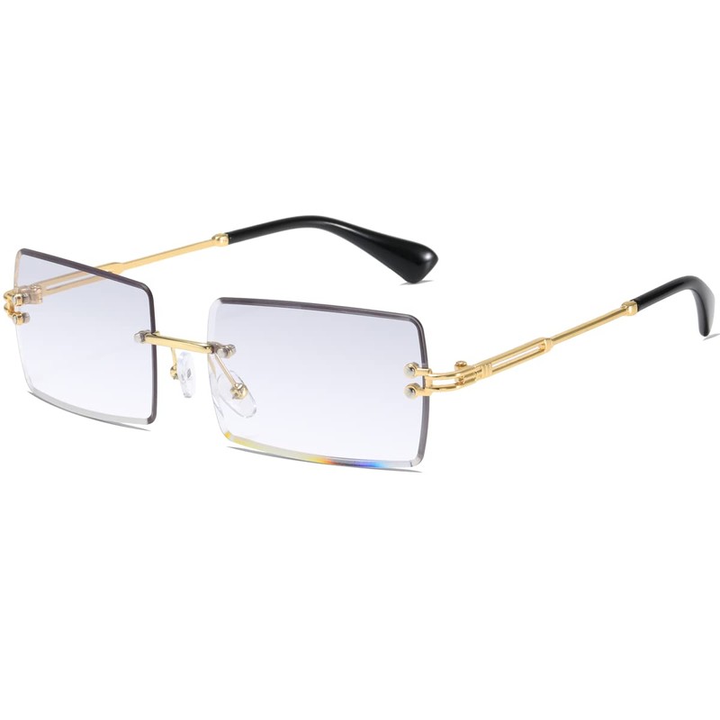 aisswzber Fashion Rimless Rectangle Sunglasses for Women Men Square Glasses