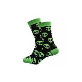 Fidra Fashion Accessories Novelty Alien Print Crew Socks, Black and Green, UK Size 6-11