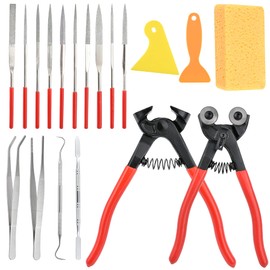 Worldity 19 Pcs Mosaic Tools Kit, Heavy Duty Glass Mosaic Cut Nippers and Tile Nippers, Professional Stained Glass Cutter Tool for Cutting Glass Mosaic, Ceramics