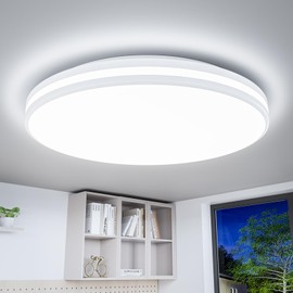 LED Deckenleuchte 20W, Deckenlampe Badezimmer Rund Kaltweiß 5000K, Badezimmerlampe Sehr Hell, Bad Lampe Decken Wasserfest IP44, Badlampe LED für Flur Küche Wohnzimmer WC, Ceiling Light 26CM 1800LM