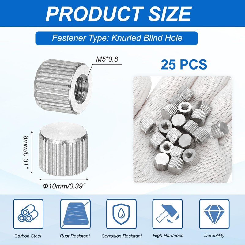 PATIKIL M5 Knurled Thumb Nuts, 25pcs Nickel Plated Female Thread