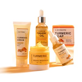 FantasyDay 5PCS Turmeric Skin Care Kit including Turmeric Cream, Turmeric Serum, Turmeric Soap, Turmeric Oil and Turmeric Face Cream