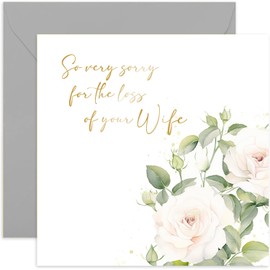 Very Sorry For The Loss of Your Wife Card - White Roses Painting Sympathy Condolences Card - Thinking of You, Bereavement, Mourning | Blank Inside