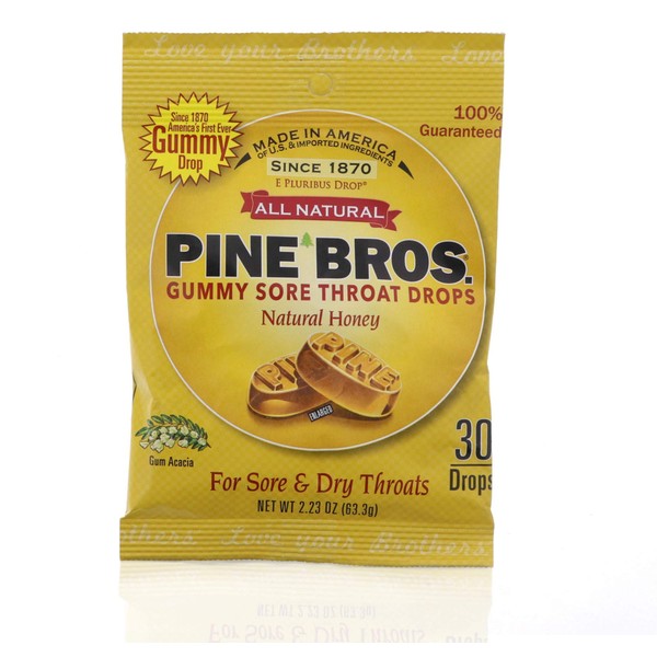 Pine Bros Softish Throat Drops, Natural Honey, 30 Drops Per