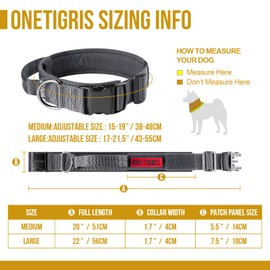 OneTigris Tactical Dog Collars with Handle,Military Dog Collar for Large Dog,Adjustable Nylon Collar German shepherd Collar with Heavy Duty Metal Buckle for Dog Training and Walking (L, Grey)
