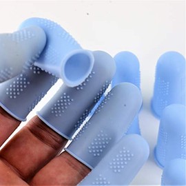Finger Protectors [Flex Series - 12-Pack] Silicone Non-Stick Finger Covers [Cerulean - Small (6) / Medium (6)] for Hot Glue/Sewing/Wax/Rosin/Resin/Honey/Adhesives/Scrapbooking