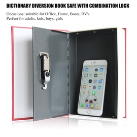 Book Safe with Combination Lock - Jssmst Home Dictionary Diversion Metal Safe Box for Home Office Code Lock Money Box High Capacity, 9.5 x 6.2 x 2.2 inch, SM-BS0404L, Red Large