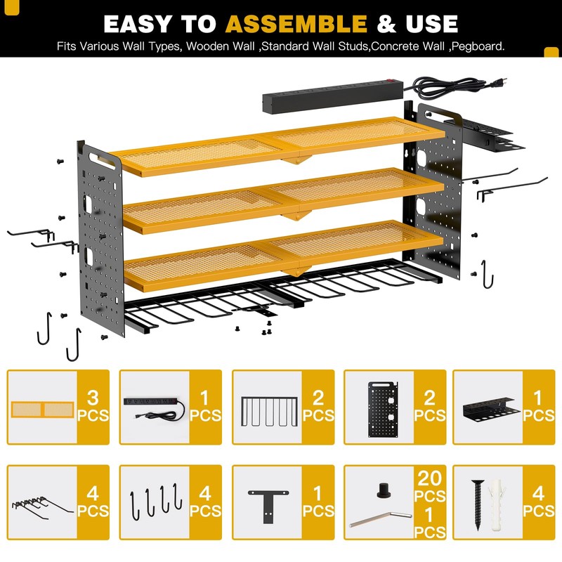 NattyDot Power Tool Organizer Wall Mount with Charging Station, 8