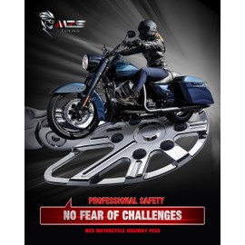 MZS Motorcycle Highway Pegs, 1.25" Short Angled Adjustable Wide Foot Peg Chrome Compatible with Softail Sportster Electra Road King Street Glide Vulcan VTX V Star Boulevard for 1 1/4 Engine Guards Bar