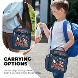 Clastyle Held Insulated Lunch Bag Children's Small Cool Bag for Boys Waterproof Lunch Bag for Picnic Schools Blue Rugby