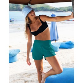 G Gradual Women's 4" Swim Board Shorts High Waisted Tummy Control Swimsuit Bathing Suit Bottoms for Women with Liner Pocket(Lake Blue,M)