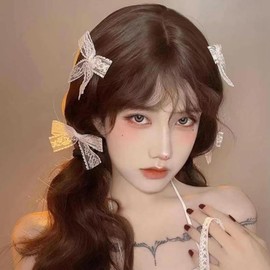 Small Lace Hair Bow Clips for Women Hair Bows for Girls White Lace Bow for Hair Bow Accessories Decorative Hair Clips for Styling Bowknot Hair Barrette Clip Fairy Bow Hair Clip 4Pcs