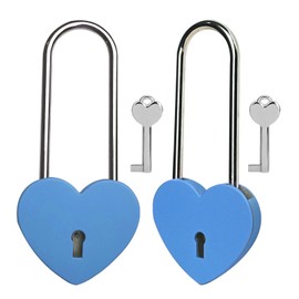 Gradleen 2PCS Single Heart Lock with Key 3.5 Inches,50mm Love Padlock Rubber Painting Blue Metal Love Lock for Lovelock Bridge,Card Box,Jewelry Box,Diary Book,Handbag