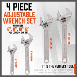 HORUSDY 4-Piece Adjustable Wrench Set, CR-V Steel, Adjustable Wrenches Set(6-inch, 8-inch, 10-inch, 12-inch)