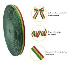 Red/Yellow/Green Striped Grosgrain Ribbon, 3/8 Inch 55 Yards Double Face Polyester Fabric Ribbon for DIY Crafts, Gift Package Wrapping, Christmas Party Decoration