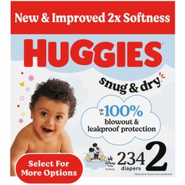 Huggies Size 2 Diapers, Snug & Dry Baby Diapers, Size 2 (12-18 lbs), 234 Count (3 Packs of 78), Packaging May Vary