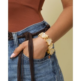 Jessica Simpson Womens Heart Bracelet - Gold-Tone Stretch Bracelet with Rhinestone Embellishments