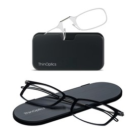 ThinOptics Bundle - Reading Glasses and Armless On-Nose Readers with Cases - Ultra Thin, Durable, Lightweight - Clear Black 1.0x