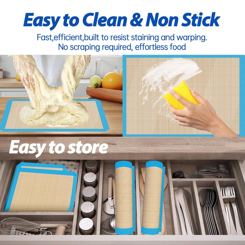 UBeesize 3 Pack Silicone Baking Mats, Non-Stick Oven Liners, Reusable