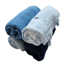 Pippi Muslin Cloths Pack of 4 Burp Cloths Organic Cotton (Sky Blue/Blue)