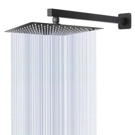 HarJue Shower Head with Extension Arm, High Pressure Square with ShowerArm, Stainless Steel Rainfall-Waterfall Full Body Coverage (10'' Shower with 16'' Arm, Matte Black)