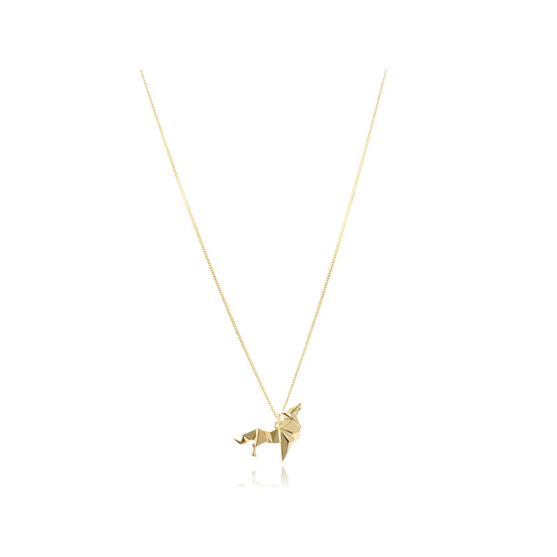 NÉCORA Dije/Collar Lobo De Origami En Plata Con Chapa de