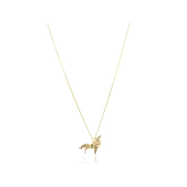 NÉCORA Dije/Collar Lobo De Origami En Plata Con Chapa de Oro, Incluye Cadena