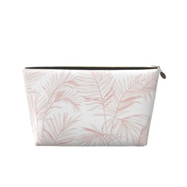 HAKOQI Portable Makeup Bag Zipper Pouch Travel Make up Organizer Bag Toiletry bag Water-resistant Aesthetic PVC Leather Cosmetic Bags for Women and Girls with Palms in Rose Gold