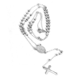 MEPLUS FASHION Stainless Steel Gold Silver Rosary Beads Cross Y Necklace Chain for Women (3mm-Silver)