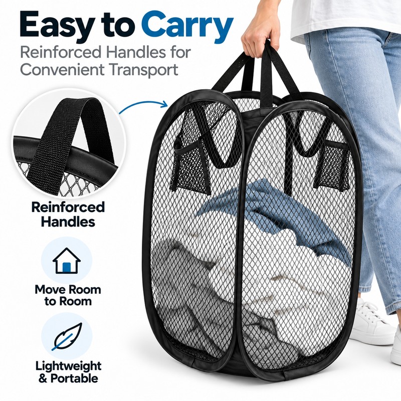Foldable Laundry Basket for Dirty Clothes – Space-Saving Mesh Hamper
