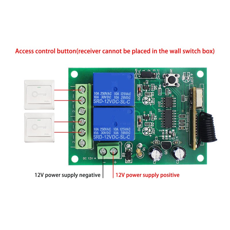 Universal Garage Door Remote Switch 12V 2CH 433Mhz Wireless CW
