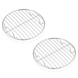 E-far 7½ Inch Steaming Cooking Racks, Stainless Steel Round Baking Cooling Rack Set of 2, Multi-Purpose for Canning Air Fryer Pressure Cooker, Dishwasher Safe